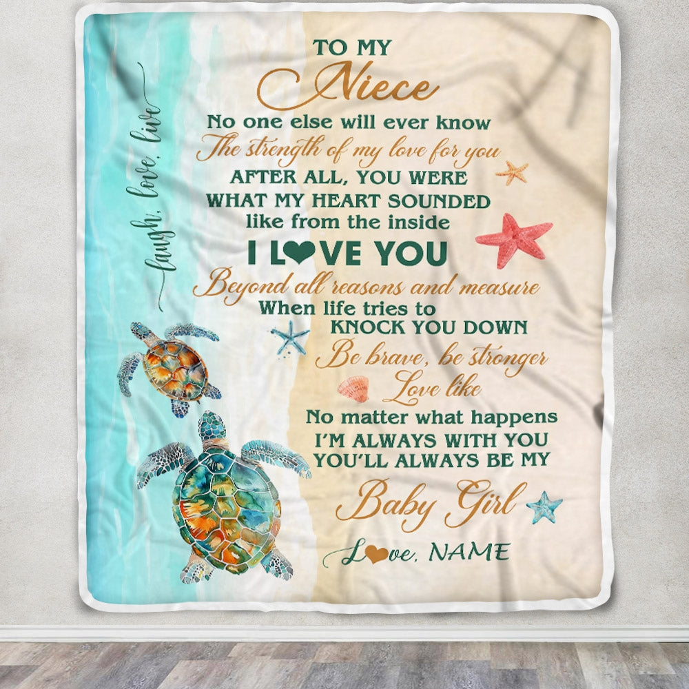 Personalized To My Niece Blanket From Aunt Auntie Uncle Turtle Laugh Love Live I Love You Niece Birthday Graduation Christmas Customized Fleece Throw Blanket | siriusteestore