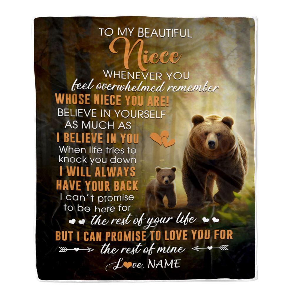 Personalized To My Niece Blanket From Aunt Auntie Uncle Whenever You Feel Bear Niece Birthday Gifts Graduation Christmas Customized Fleece Throw Blanket | siriusteestore