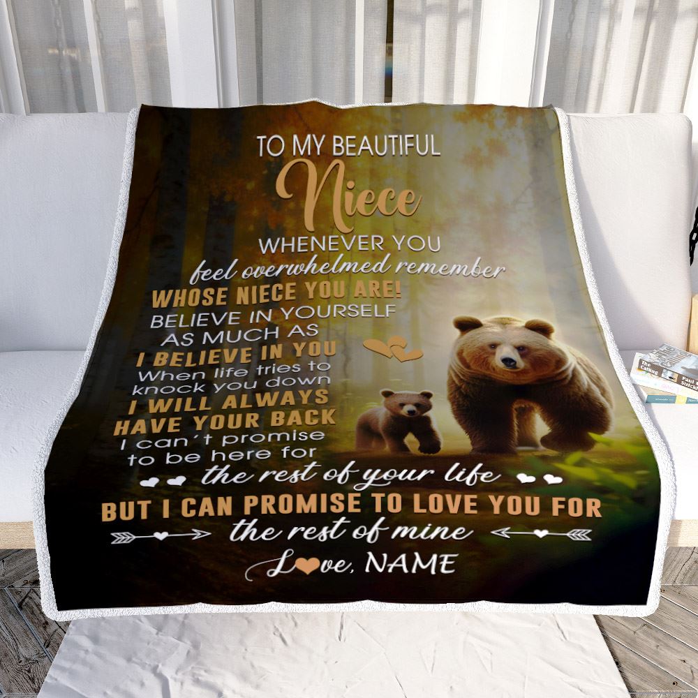 Personalized To My Niece Blanket From Aunt Auntie Uncle Whenever You Feel Bear Niece Birthday Gifts Graduation Christmas Customized Fleece Throw Blanket | siriusteestore