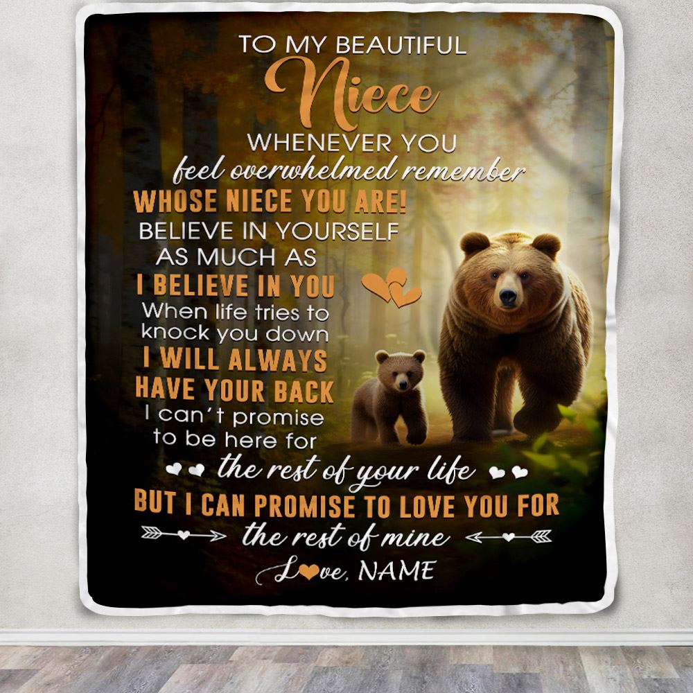 Personalized To My Niece Blanket From Aunt Auntie Uncle Whenever You Feel Bear Niece Birthday Gifts Graduation Christmas Customized Fleece Throw Blanket | siriusteestore