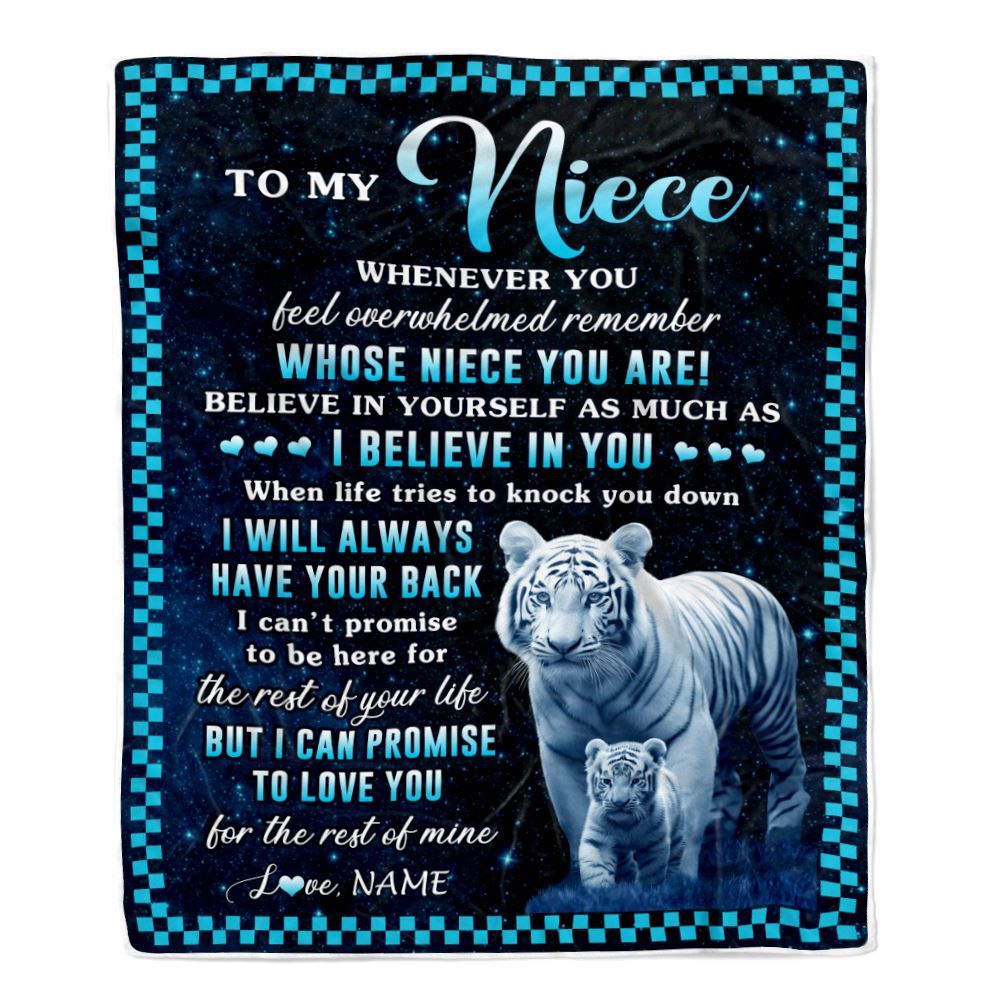 Personalized To My Niece Blanket From Aunt Auntie Uncle Whenever You Feel White Tiger Niece Birthday Gifts Graduation Christmas Customized Fleece Blanket | siriusteestore