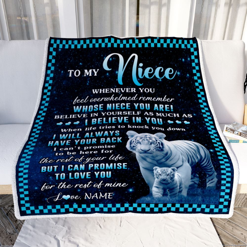 Personalized To My Niece Blanket From Aunt Auntie Uncle Whenever You Feel White Tiger Niece Birthday Gifts Graduation Christmas Customized Fleece Blanket | siriusteestore