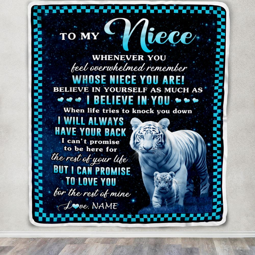 Personalized To My Niece Blanket From Aunt Auntie Uncle Whenever You Feel White Tiger Niece Birthday Gifts Graduation Christmas Customized Fleece Blanket | siriusteestore