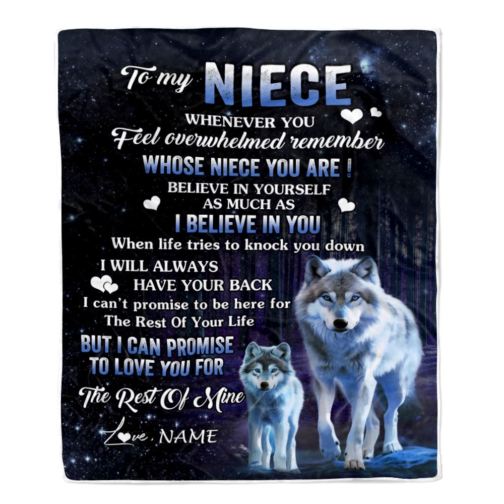 Personalized To My Niece Blanket From Aunt Auntie Uncle Whenever You Feel Wolf Niece Birthday Gifts Graduation Christmas Customized Fleece Blanket | siriusteestore