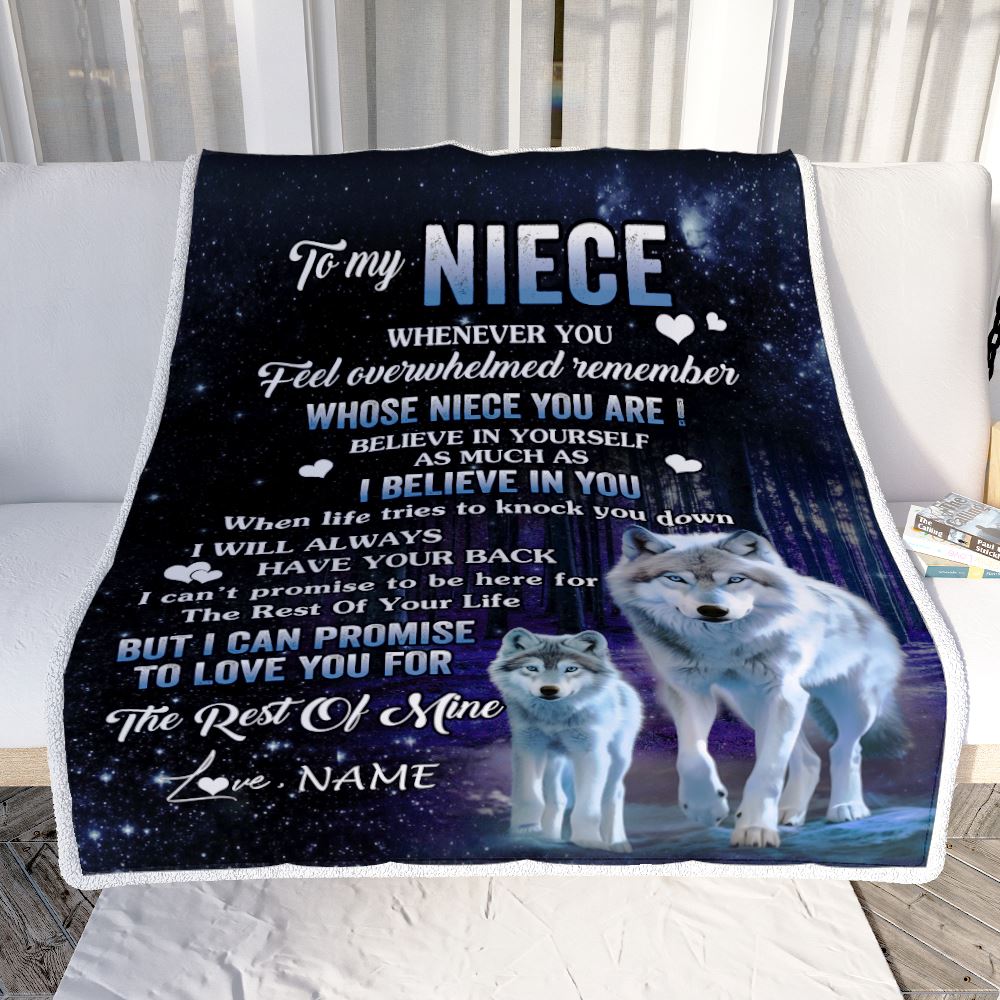 Personalized To My Niece Blanket From Aunt Auntie Uncle Whenever You Feel Wolf Niece Birthday Gifts Graduation Christmas Customized Fleece Blanket | siriusteestore