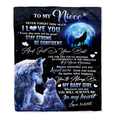 Personalized To My Niece Blanket From Aunt Auntie Uncle Wolf Never Forget How Much I Love You Niece Birthday Christmas Customized Fleece Throw Blanket | siriusteestore