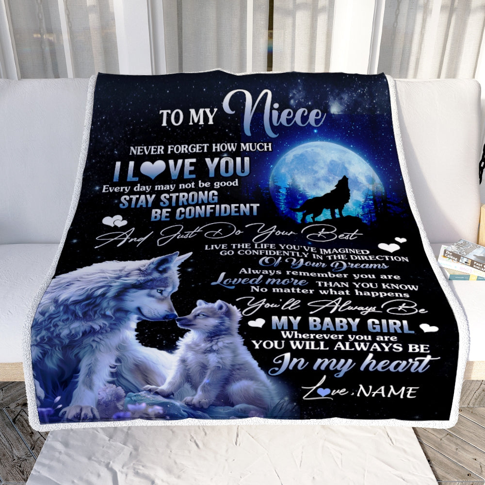 Personalized To My Niece Blanket From Aunt Auntie Uncle Wolf Never Forget How Much I Love You Niece Birthday Christmas Customized Fleece Throw Blanket | siriusteestore