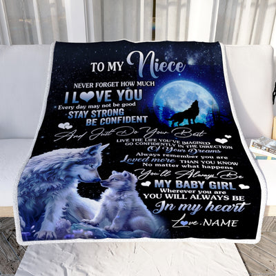 Personalized To My Niece Blanket From Aunt Auntie Uncle Wolf Never Forget How Much I Love You Niece Birthday Christmas Customized Fleece Throw Blanket | siriusteestore