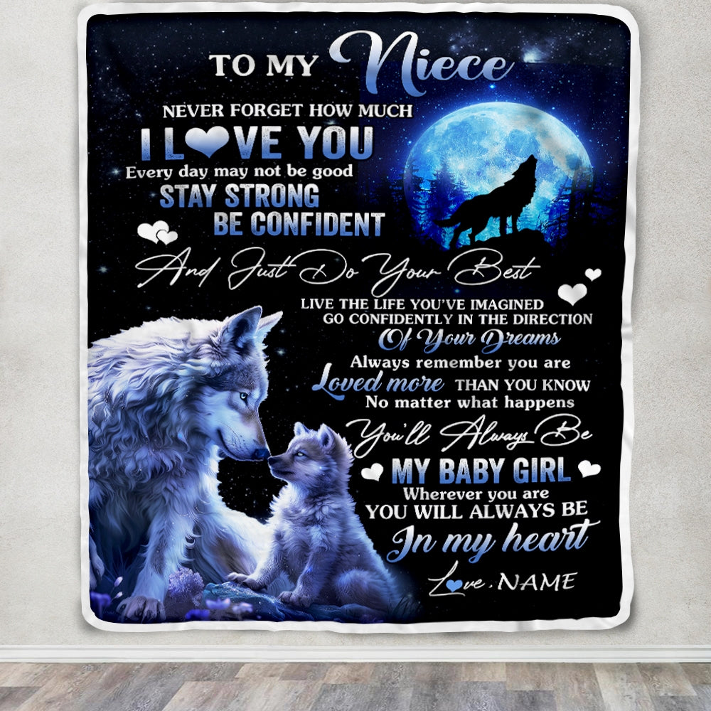 Personalized To My Niece Blanket From Aunt Auntie Uncle Wolf Never Forget How Much I Love You Niece Birthday Christmas Customized Fleece Throw Blanket | siriusteestore