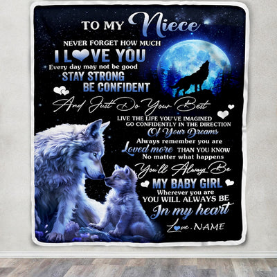 Personalized To My Niece Blanket From Aunt Auntie Uncle Wolf Never Forget How Much I Love You Niece Birthday Christmas Customized Fleece Throw Blanket | siriusteestore