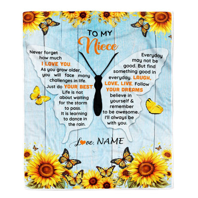 Personalized To My Niece Blanket From Aunt Auntie Uncle Wood I Love You Butterfly Birthday Gifts Niece Graduation Christmas Customized Fleece Blanket | siriusteestore