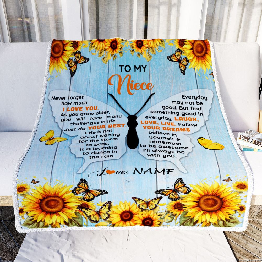 Personalized To My Niece Blanket From Aunt Auntie Uncle Wood I Love You Butterfly Birthday Gifts Niece Graduation Christmas Customized Fleece Blanket | siriusteestore