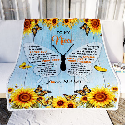 Personalized To My Niece Blanket From Aunt Auntie Uncle Wood I Love You Butterfly Birthday Gifts Niece Graduation Christmas Customized Fleece Blanket | siriusteestore