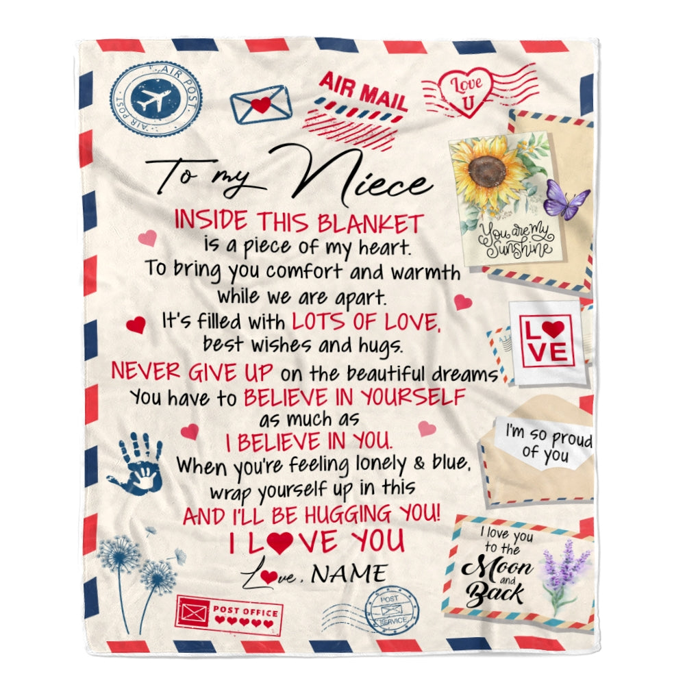 Personalized To My Niece Blanket From Aunt Auntie Uncle You Are My Sunshine Air Mail Letter Niece Birthday Christmas Graduation Customized Fleece Blanket | siriusteestore