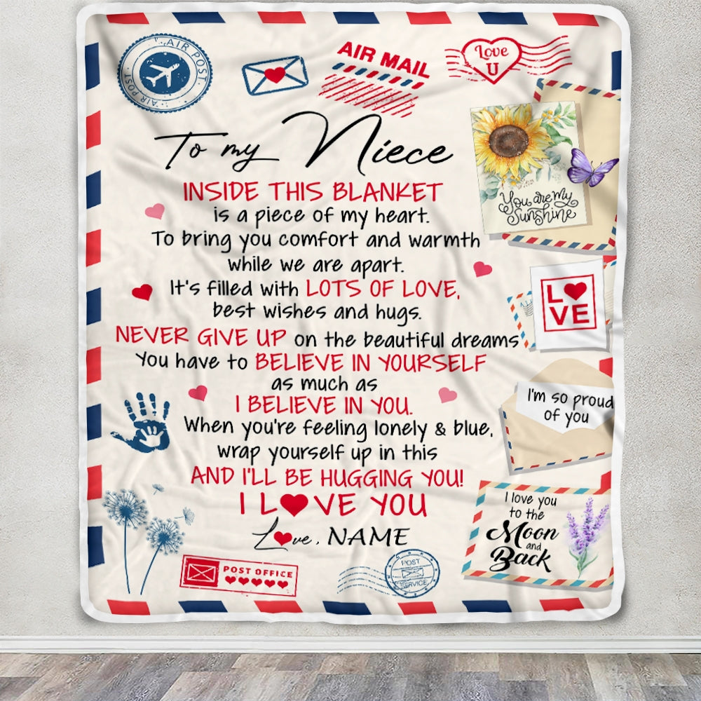 Personalized To My Niece Blanket From Aunt Auntie Uncle You Are My Sunshine Air Mail Letter Niece Birthday Christmas Graduation Customized Fleece Blanket | siriusteestore