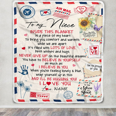 Personalized To My Niece Blanket From Aunt Auntie Uncle You Are My Sunshine Air Mail Letter Niece Birthday Christmas Graduation Customized Fleece Blanket | siriusteestore