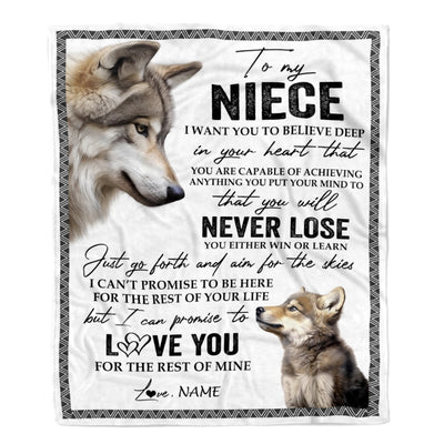 Personalized To My Niece Blanket From Aunt Auntie Uncle You Will Never Lose Wolf Niece Birthday Graduation Christmas Customized Bed Quilt Fleece Throw Blanket | siriusteestore