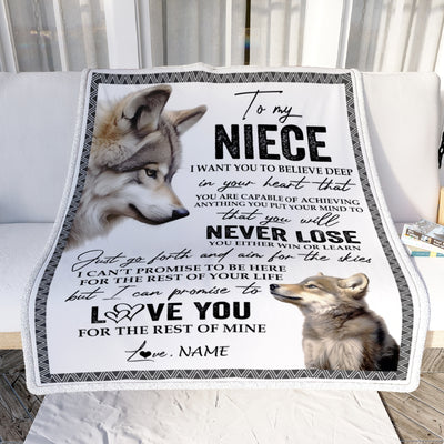 Personalized To My Niece Blanket From Aunt Auntie Uncle You Will Never Lose Wolf Niece Birthday Graduation Christmas Customized Bed Quilt Fleece Throw Blanket | siriusteestore