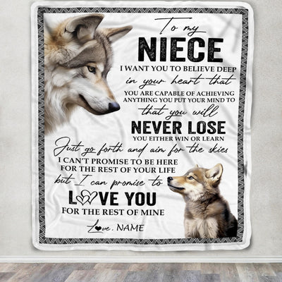 Personalized To My Niece Blanket From Aunt Auntie Uncle You Will Never Lose Wolf Niece Birthday Graduation Christmas Customized Bed Quilt Fleece Throw Blanket | siriusteestore