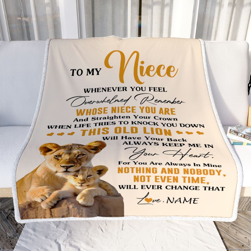 Personalized To My Niece Blanket From Aunt Auntie Whenever You Fell Overwhelmed Lion Niece Birthday Gifts Graduation Christmas Customized Fleece Blanket | siriusteestore