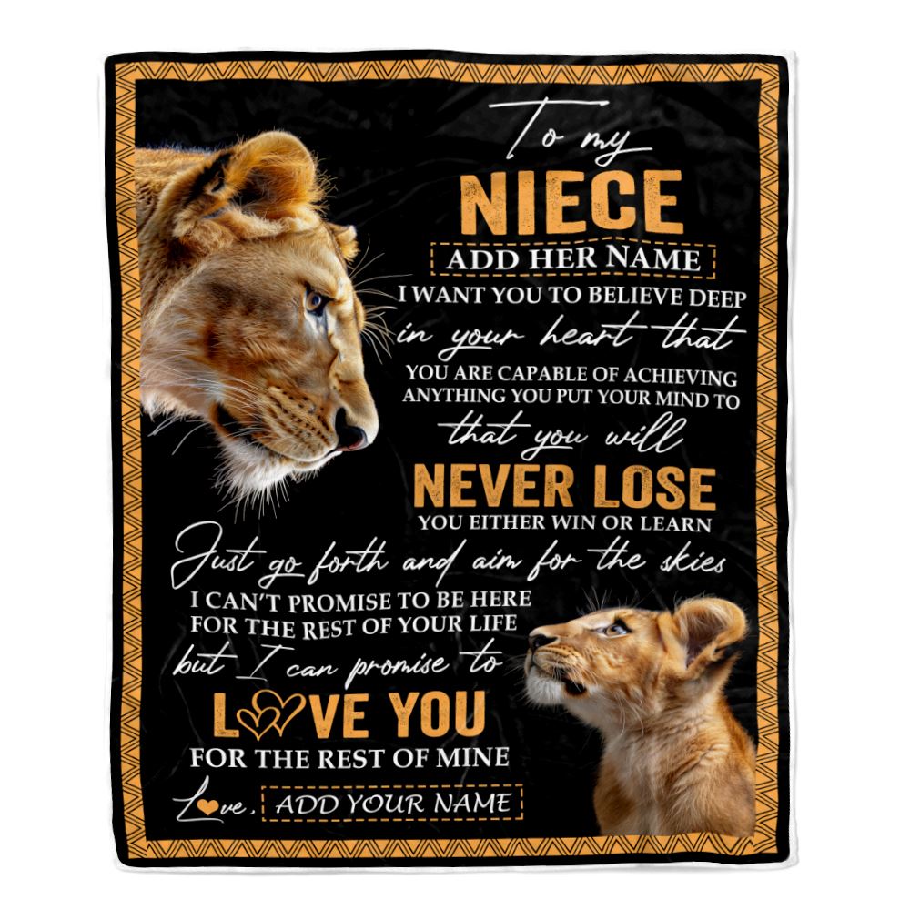 Personalized To My Niece Blanket From Aunt Auntie You Will Never Lose Lion Niece Birthday Gifts Graduation Christmas Customized Fleece Throw Blanket | siriusteestore