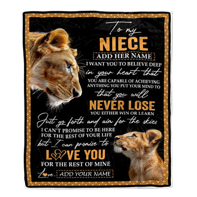 Personalized To My Niece Blanket From Aunt Auntie You Will Never Lose Lion Niece Birthday Gifts Graduation Christmas Customized Fleece Throw Blanket | siriusteestore