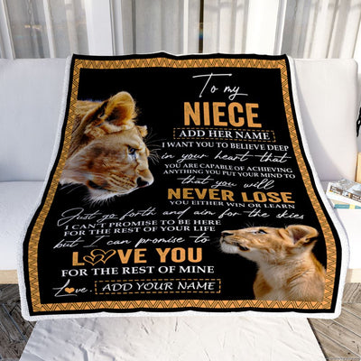 Personalized To My Niece Blanket From Aunt Auntie You Will Never Lose Lion Niece Birthday Gifts Graduation Christmas Customized Fleece Throw Blanket | siriusteestore