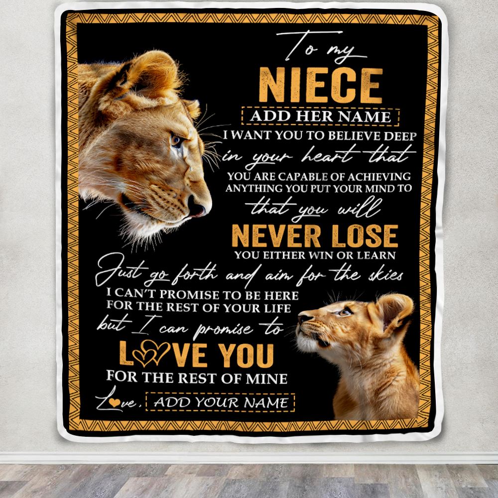 Personalized To My Niece Blanket From Aunt Auntie You Will Never Lose Lion Niece Birthday Gifts Graduation Christmas Customized Fleece Throw Blanket | siriusteestore