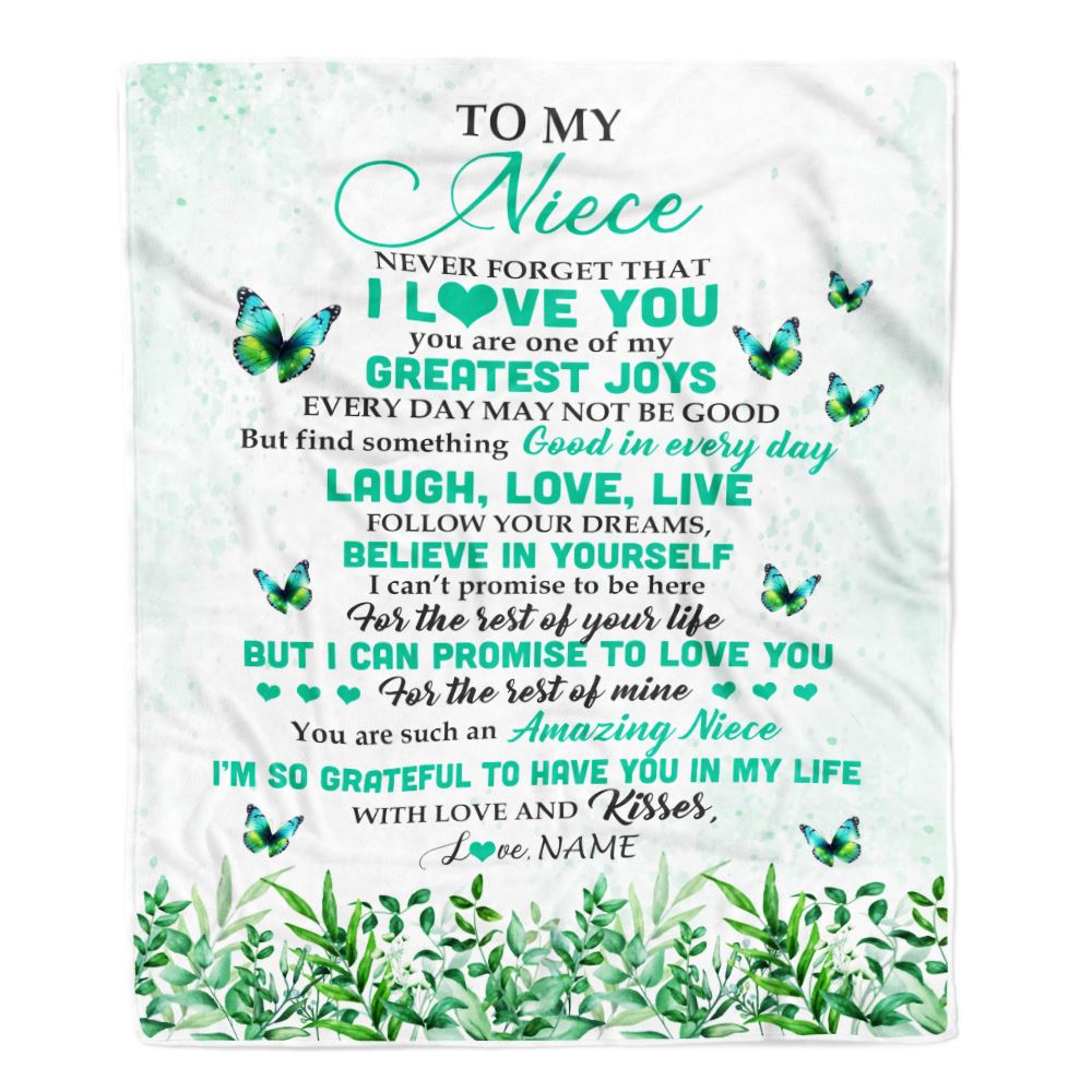 Personalized To My Niece Blanket From Aunt Butterfly Laugh Love Live Niece Birthday Motivational Quote Graduation Christmas Customized Gift Fleece Blanket | siriusteestore