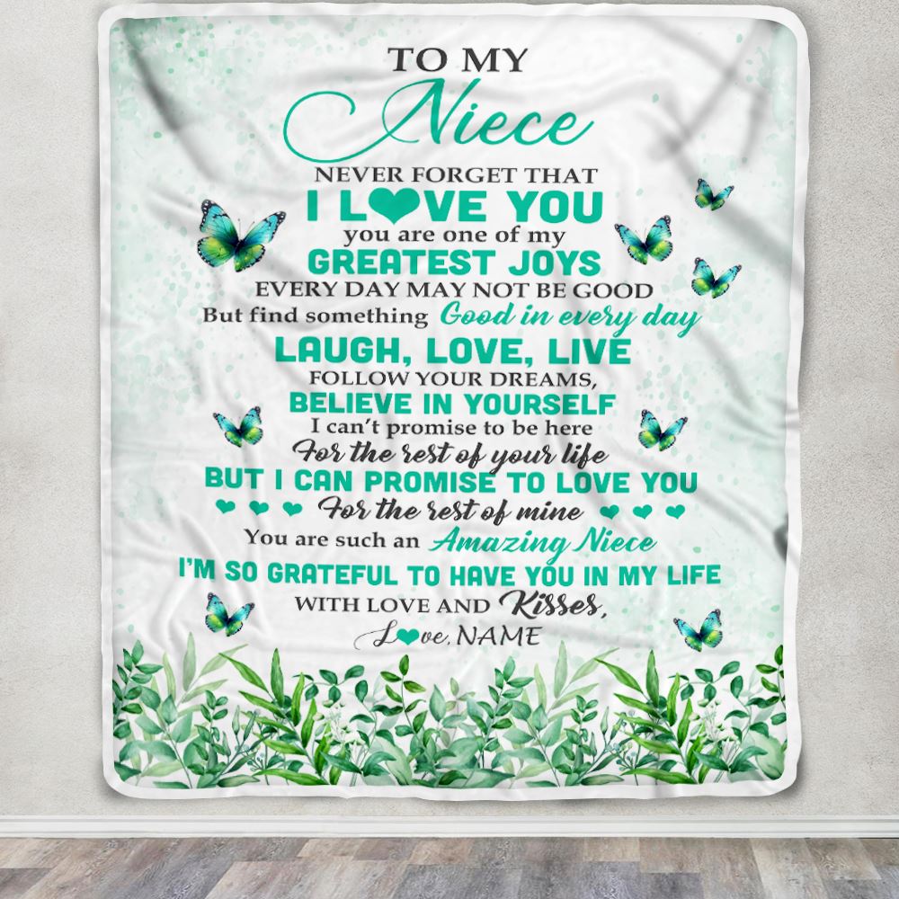 Personalized To My Niece Blanket From Aunt Butterfly Laugh Love Live Niece Birthday Motivational Quote Graduation Christmas Customized Gift Fleece Blanket | siriusteestore