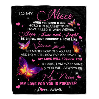 Personalized To My Niece Blanket From Aunt Butterfly When You Need A Hug Niece Birthday Graduation Christmas Customized Bed Quilt Fleece Throw Blanket | siriusteestore