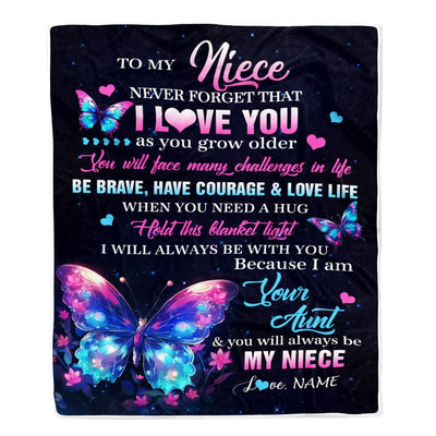 Personalized To My Niece Blanket From Aunt Never Forget I Love You Butterfly Birthday Gifts For Niece Graduation Christmas Customized Fleece Blanket | siriusteestore