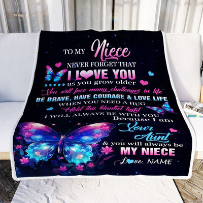 Personalized To My Niece Blanket From Aunt Never Forget I Love You Butterfly Birthday Gifts For Niece Graduation Christmas Customized Fleece Blanket | siriusteestore