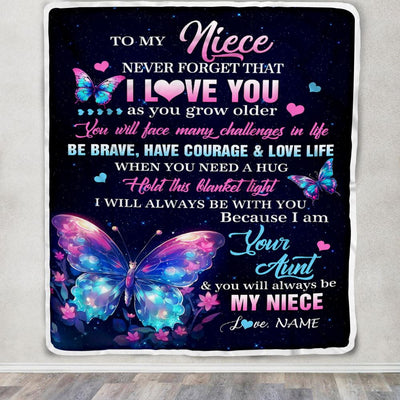 Personalized To My Niece Blanket From Aunt Never Forget I Love You Butterfly Birthday Gifts For Niece Graduation Christmas Customized Fleece Blanket | siriusteestore