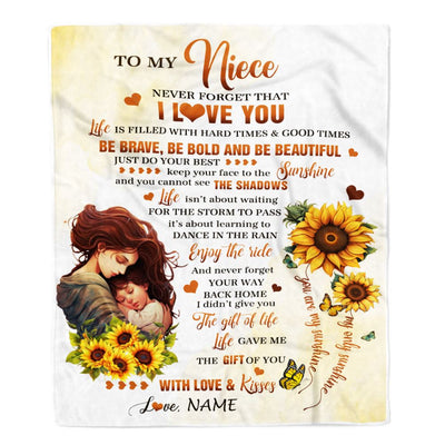 Personalized To My Niece Blanket From Aunt Sunflower Never Forget That I Love You Niece Gift Birthday Graduation Christmas Customized Fleece Throw Blanket | siriusteestore