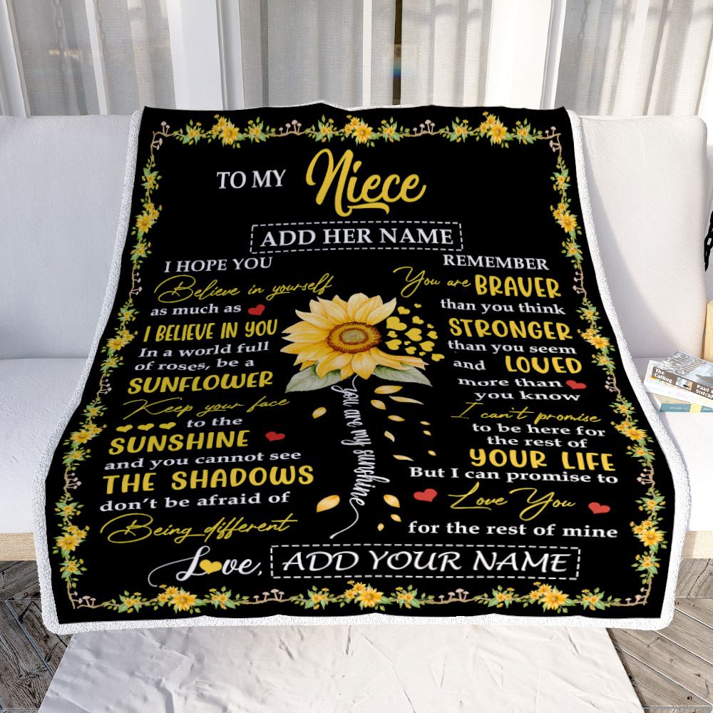 Personalized To My Niece Blanket From Aunt Uncle Auntie Be A Sunflower Niece Birthday Gifts Graduation Christmas Customized Fleece Throw Blanket | siriusteestore