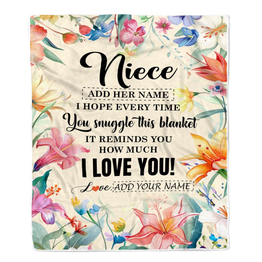 Personalized To My Niece Blanket From Aunt Uncle Auntie Floral I Love You Great Niece Birthday Gifts Graduation Christmas Customized Fleece Throw Blanket | siriusteestore