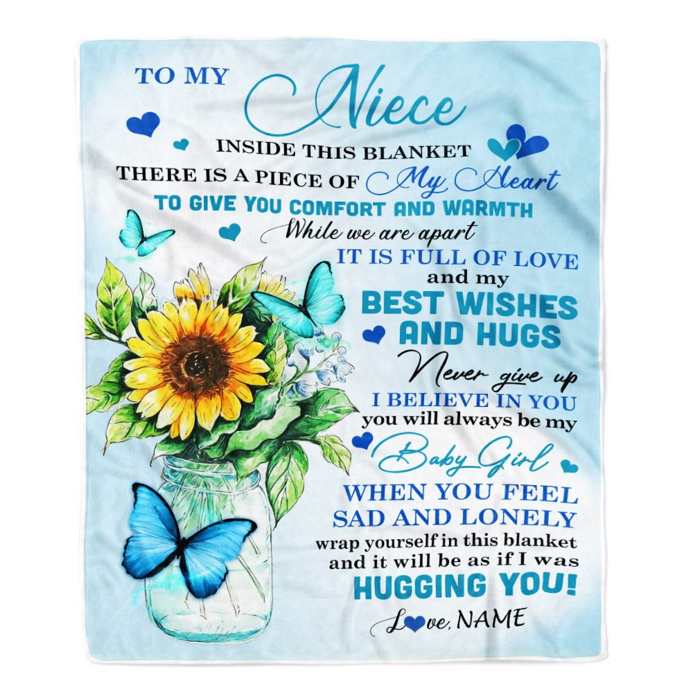 Personalized To My Niece Blanket From Aunt Uncle Auntie Full Of Love Sunflower Butterfly Niece Birthday Graduation Christmas Customized Fleece Blanket | siriusteestore