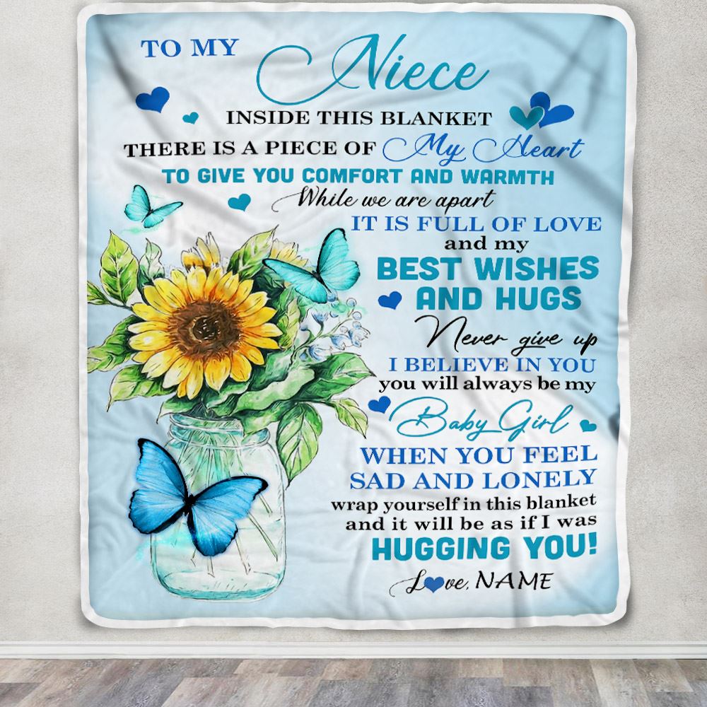 Personalized To My Niece Blanket From Aunt Uncle Auntie Full Of Love Sunflower Butterfly Niece Birthday Graduation Christmas Customized Fleece Blanket | siriusteestore