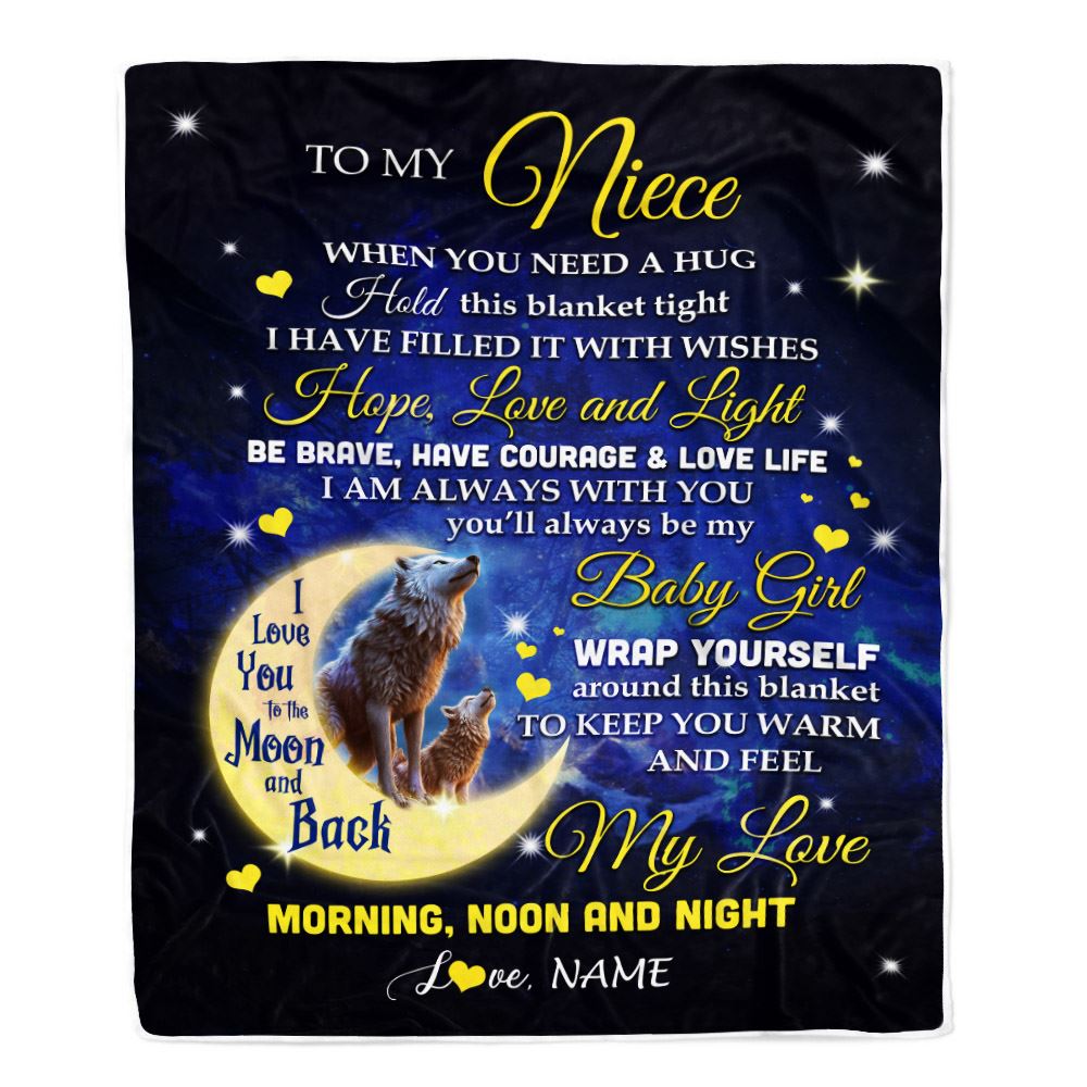 Personalized To My Niece Blanket From Aunt Uncle Auntie I Am Always With You Wolf Niece Birthday Graduation Christmas Customized Bed Fleece Throw Blanket | siriusteestore