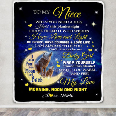 Personalized To My Niece Blanket From Aunt Uncle Auntie I Am Always With You Wolf Niece Birthday Graduation Christmas Customized Bed Fleece Throw Blanket | siriusteestore
