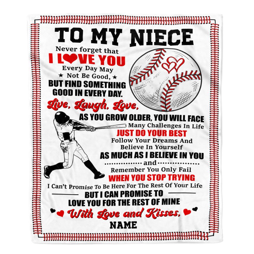 Personalized To My Niece Blanket From Aunt Uncle Auntie I Believe In You Baseball Niece Birthday Graduation Christmas Customized Bed Fleece Throw Blanket | siriusteestore