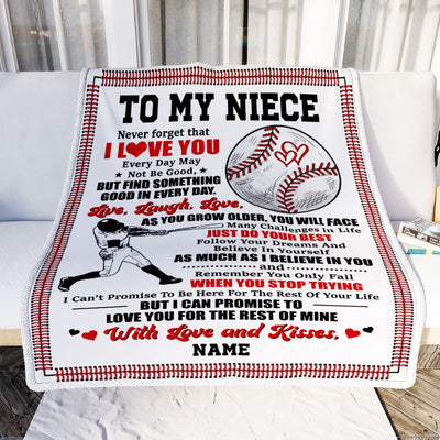 Personalized To My Niece Blanket From Aunt Uncle Auntie I Believe In You Baseball Niece Birthday Graduation Christmas Customized Bed Fleece Throw Blanket | siriusteestore