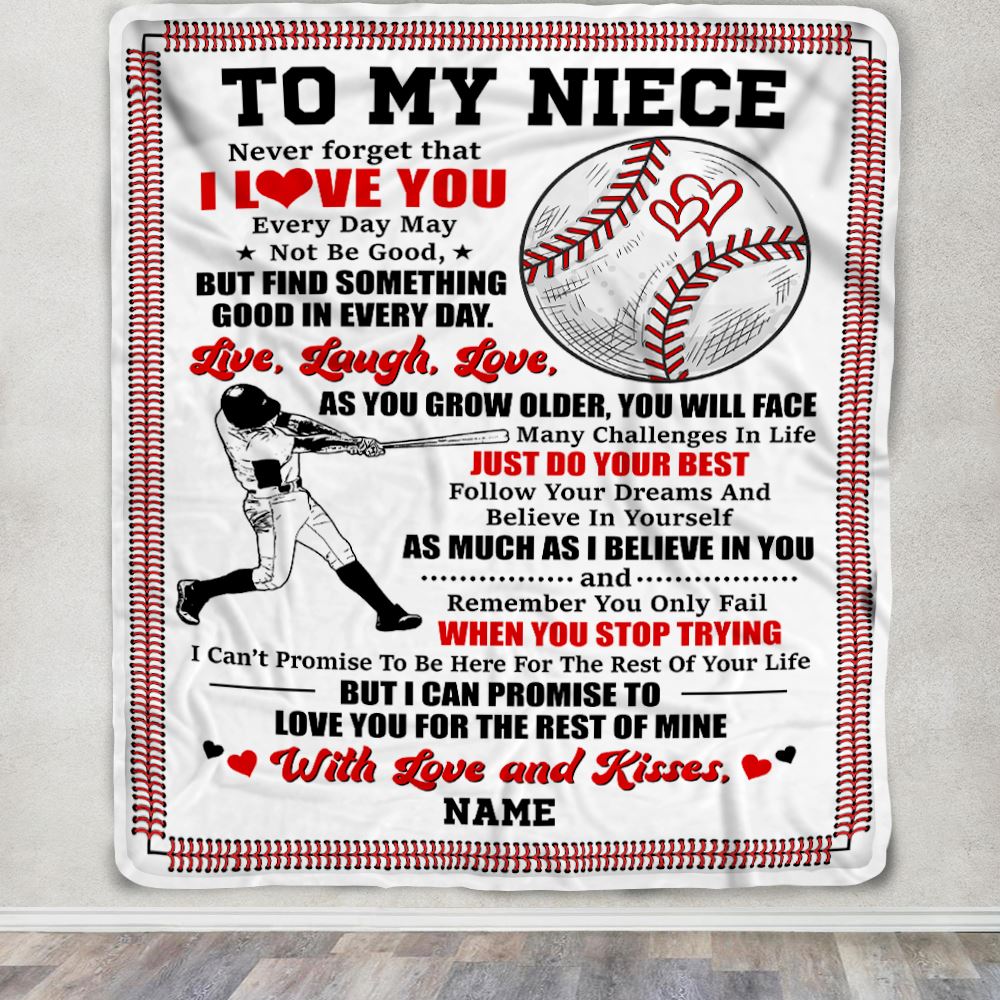 Personalized To My Niece Blanket From Aunt Uncle Auntie I Believe In You Baseball Niece Birthday Graduation Christmas Customized Bed Fleece Throw Blanket | siriusteestore