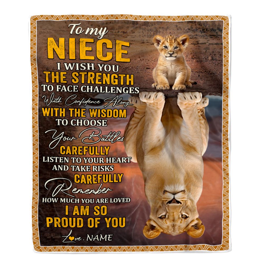 Personalized To My Niece Blanket From Aunt Uncle Auntie I Wish You The Strength Lion Niece Birthday Gifts Graduation Christmas Customized Fleece Throw Blanket | siriusteestore