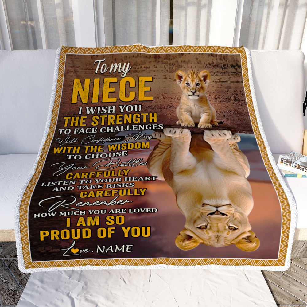 Personalized To My Niece Blanket From Aunt Uncle Auntie I Wish You The Strength Lion Niece Birthday Gifts Graduation Christmas Customized Fleece Throw Blanket | siriusteestore