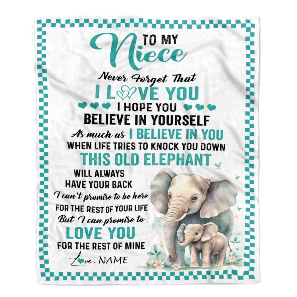 Personalized To My Niece Blanket From Aunt Uncle Auntie This Old Elephant Love You Niece Birthday Gifts Graduation Christmas Customized Fleece Throw Blanket | siriusteestore