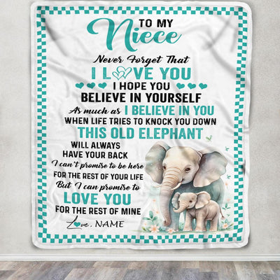 Personalized To My Niece Blanket From Aunt Uncle Auntie This Old Elephant Love You Niece Birthday Gifts Graduation Christmas Customized Fleece Throw Blanket | siriusteestore