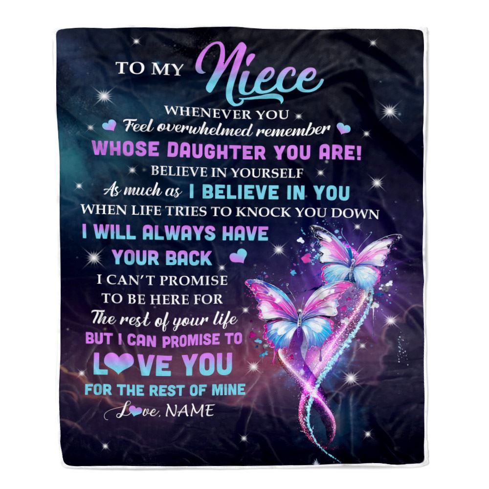 Personalized To My Niece Blanket From Aunt Uncle Auntie Whenever You Feel Butterfly Niece Birthday Gifts Graduation Christmas Customized Fleece Throw Blanket | siriusteestore