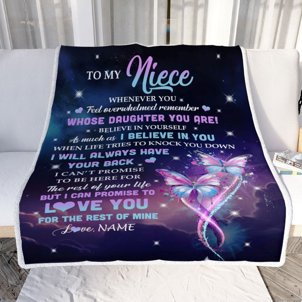 Personalized To My Niece Blanket From Aunt Uncle Auntie Whenever You Feel Butterfly Niece Birthday Gifts Graduation Christmas Customized Fleece Throw Blanket | siriusteestore